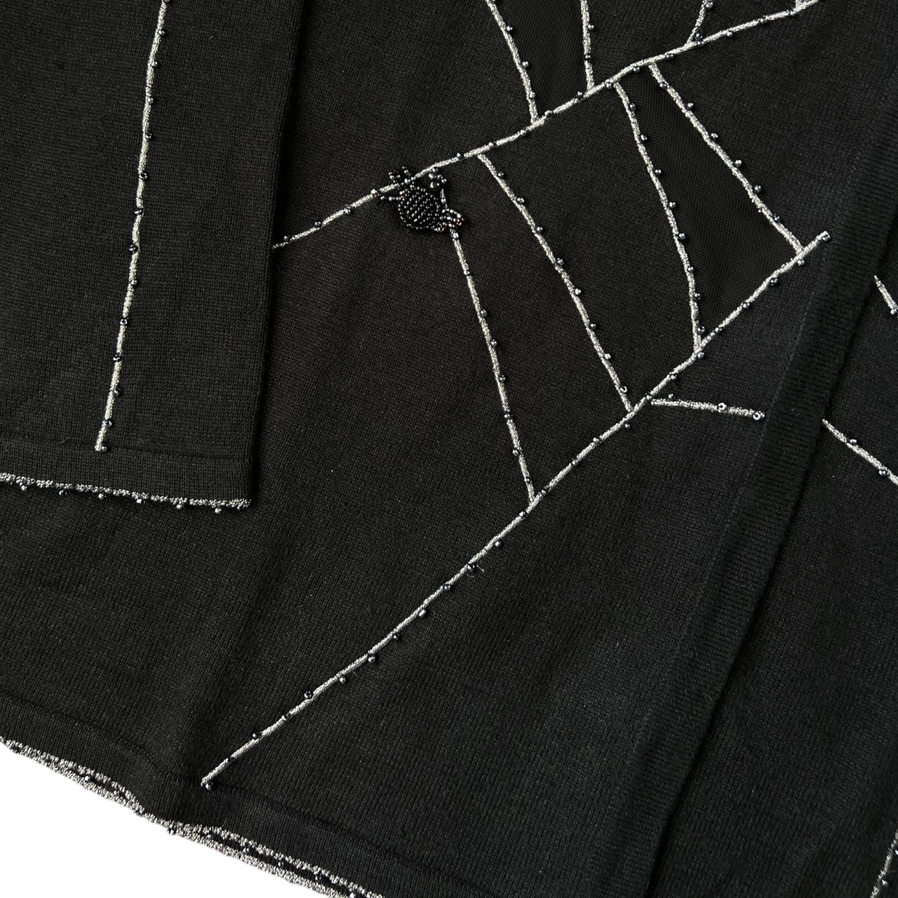 Vintage The Quacker Factory Black Beaded Spiderweb Ugly Sweater Cardigan Women’s Large Mesh