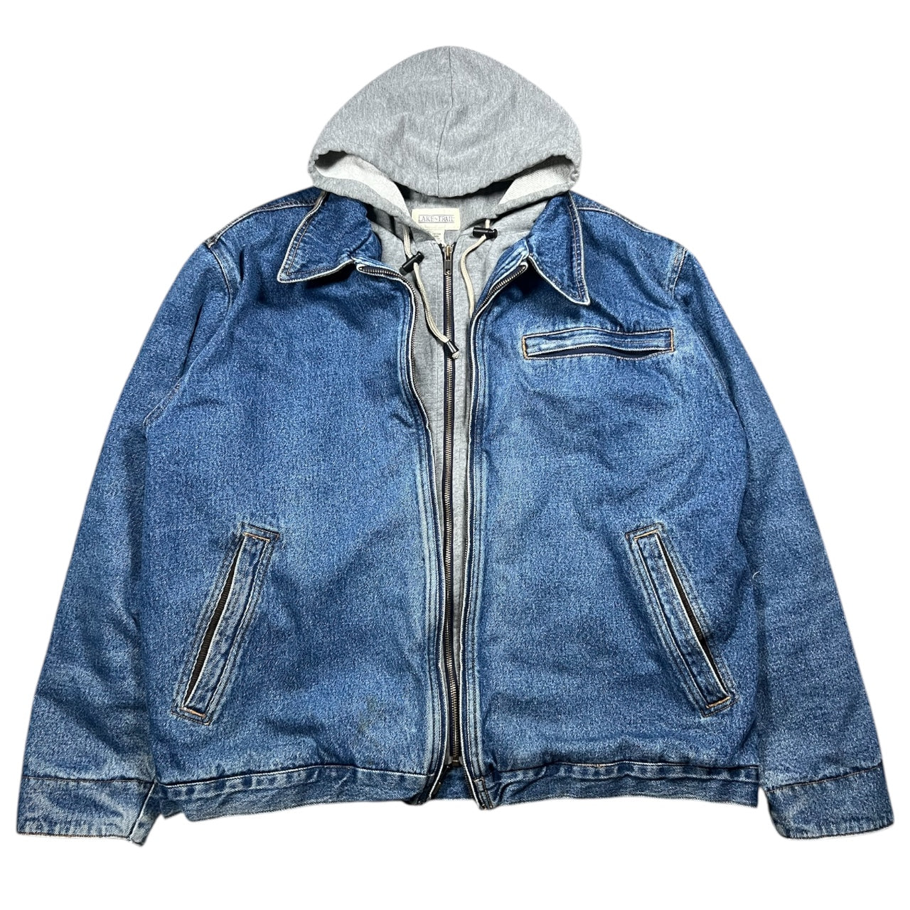 90s Lake N Trail Hooded Full Zip Denim Jacket Fleece Lined Men’s XL