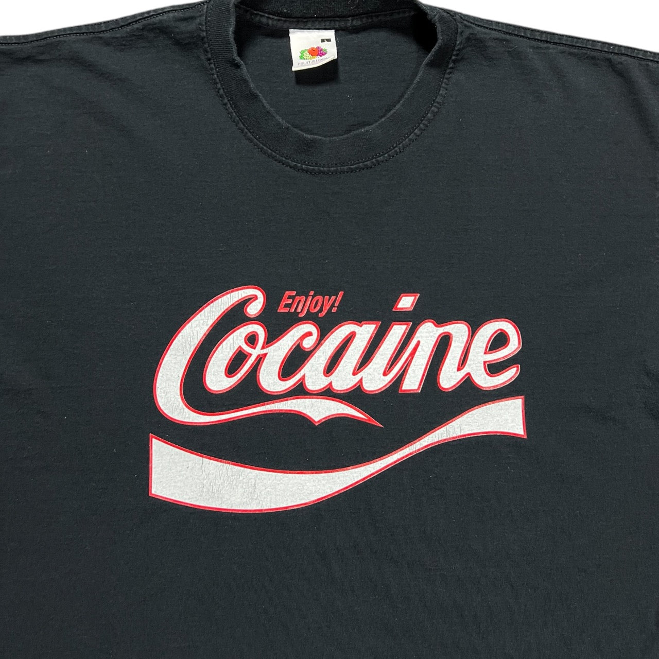 Vintage Enjoy Cocaine Coca Cola Style Black Graphic T Shirt Men’s L