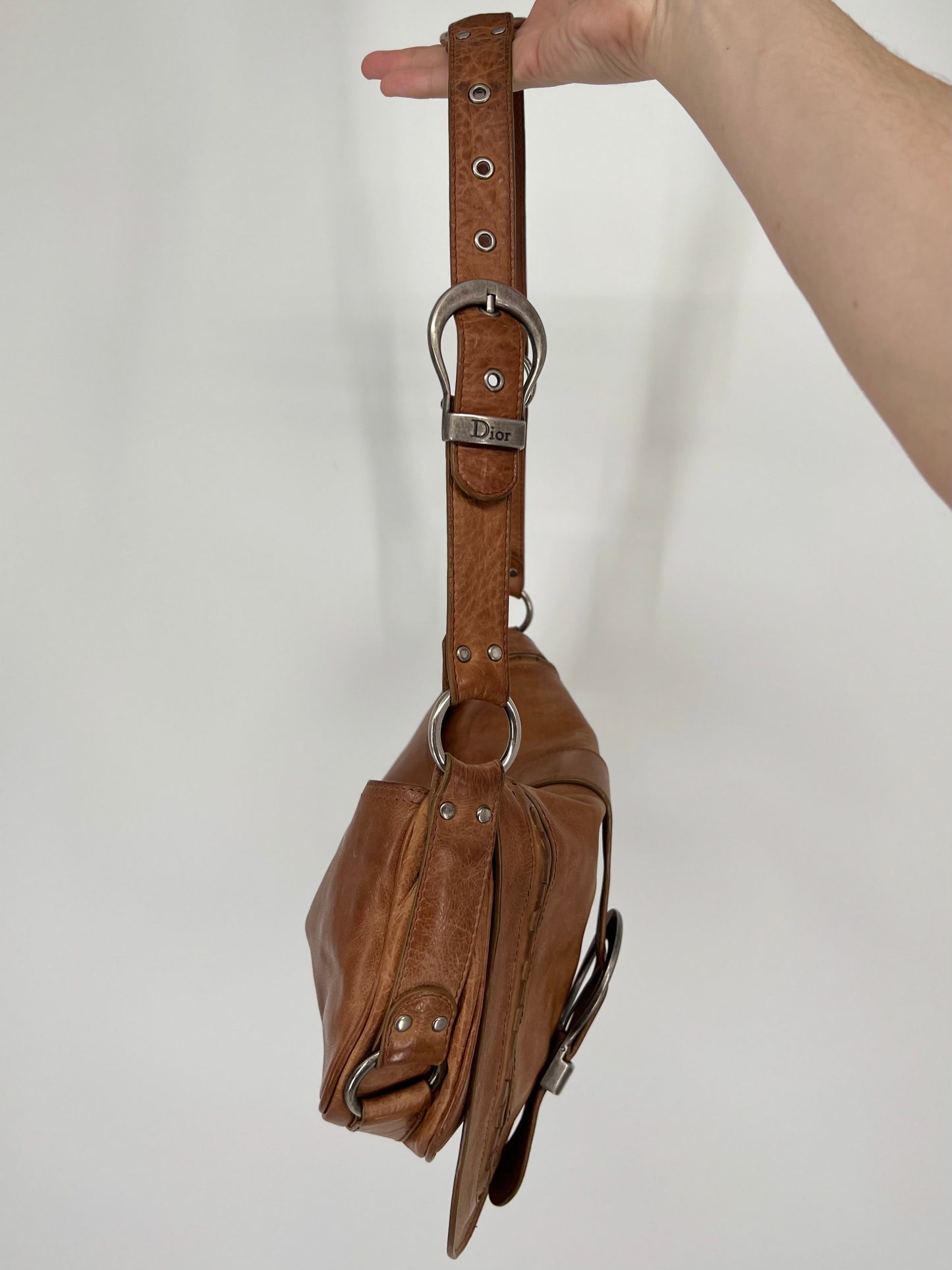 Vintage 90s Christian Dior Tan Leather Gaucho Saddle Bag 05-MA-1025