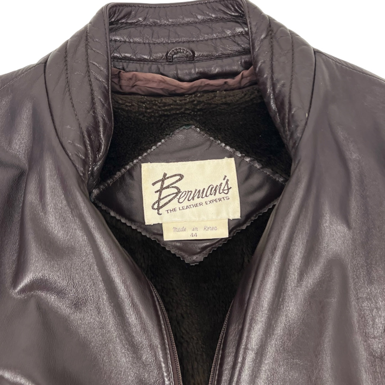 Vintage 70s 80s Bermans Dark Brown Leather Racer Moto Bomber Jacket Faux Fur Lined Men’s 44