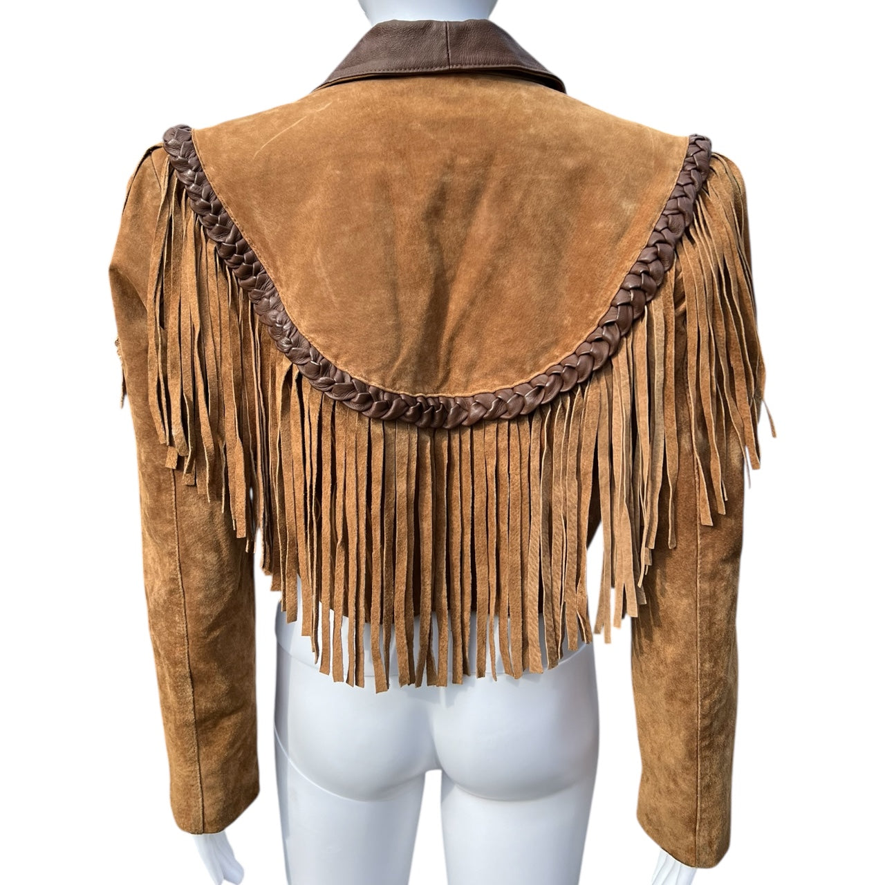 80s 90s Leather Gallery Western Suede Cropped Jacket Fringed Braided Trim Women’s Medium