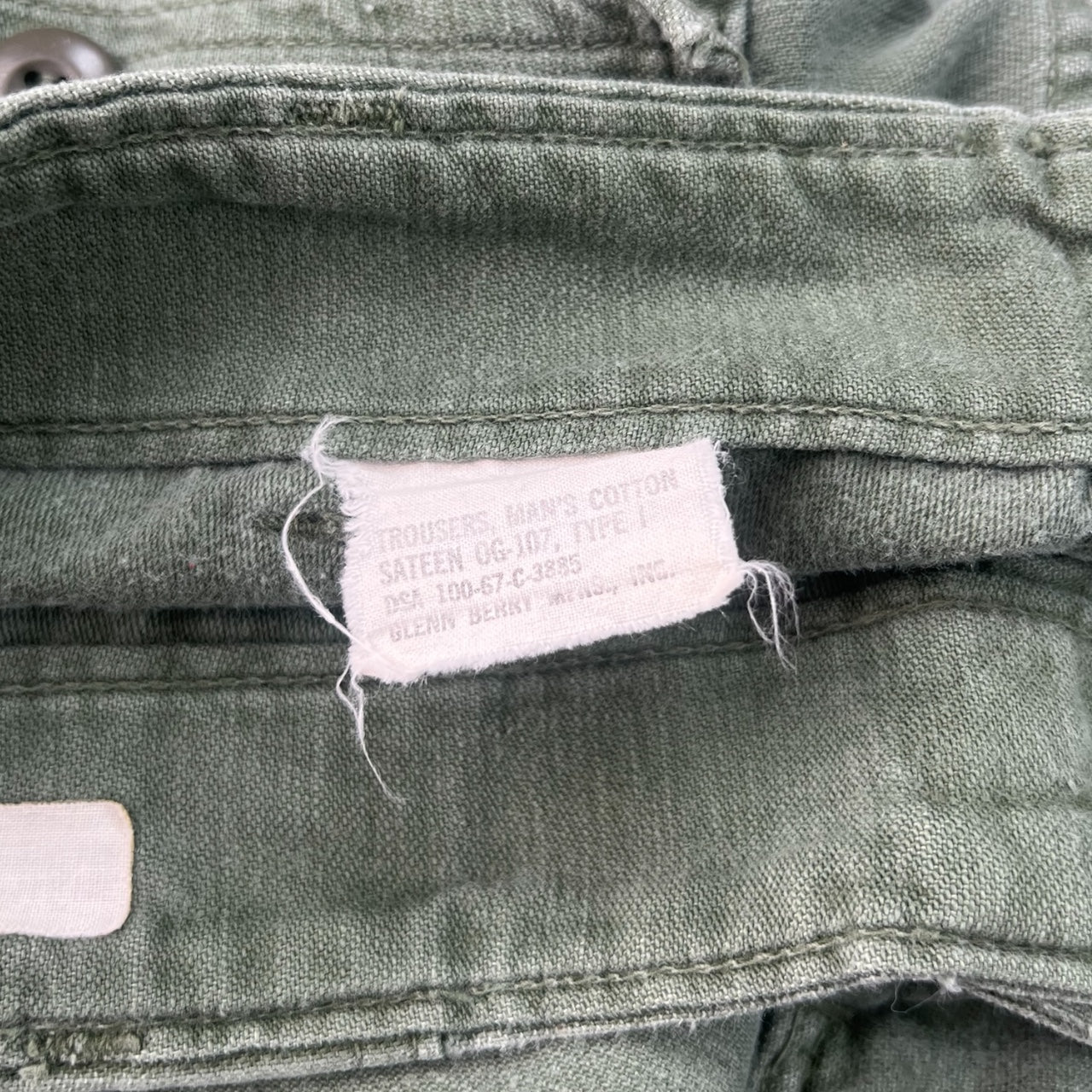 60s US Army OG-107 Sateen Utility Pants Button Fly 34x33 Military USGI