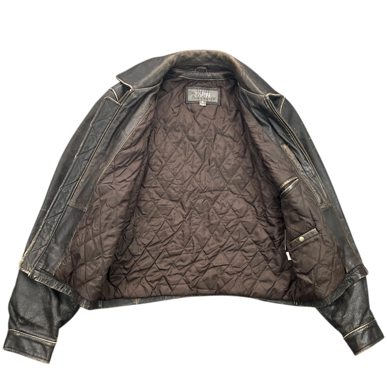 Vintage Wilson’s Leather Distressed Brown Leather Biker Moto Jacket Men’s Small Quilted Lining