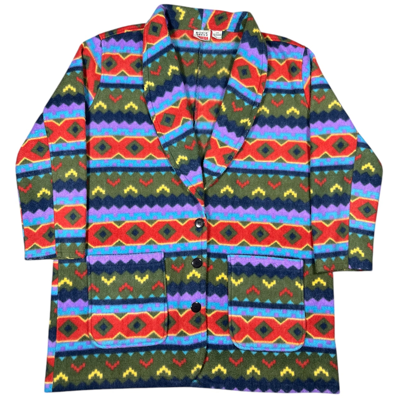 Vintage 90s Rock Creek Casuals Aztec Print Southwestern Blanket Fleece Jacket Womens 20W XXL