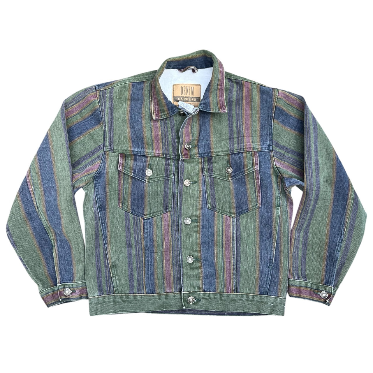90s Denim Express Multicolor Striped Denim Trucker Jacket Men’s Small
