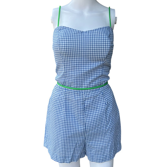 Vintage Sea Waves Blue Gingham Play Suit Romper Lined Women’s 14 Made in USA Talon Zipper