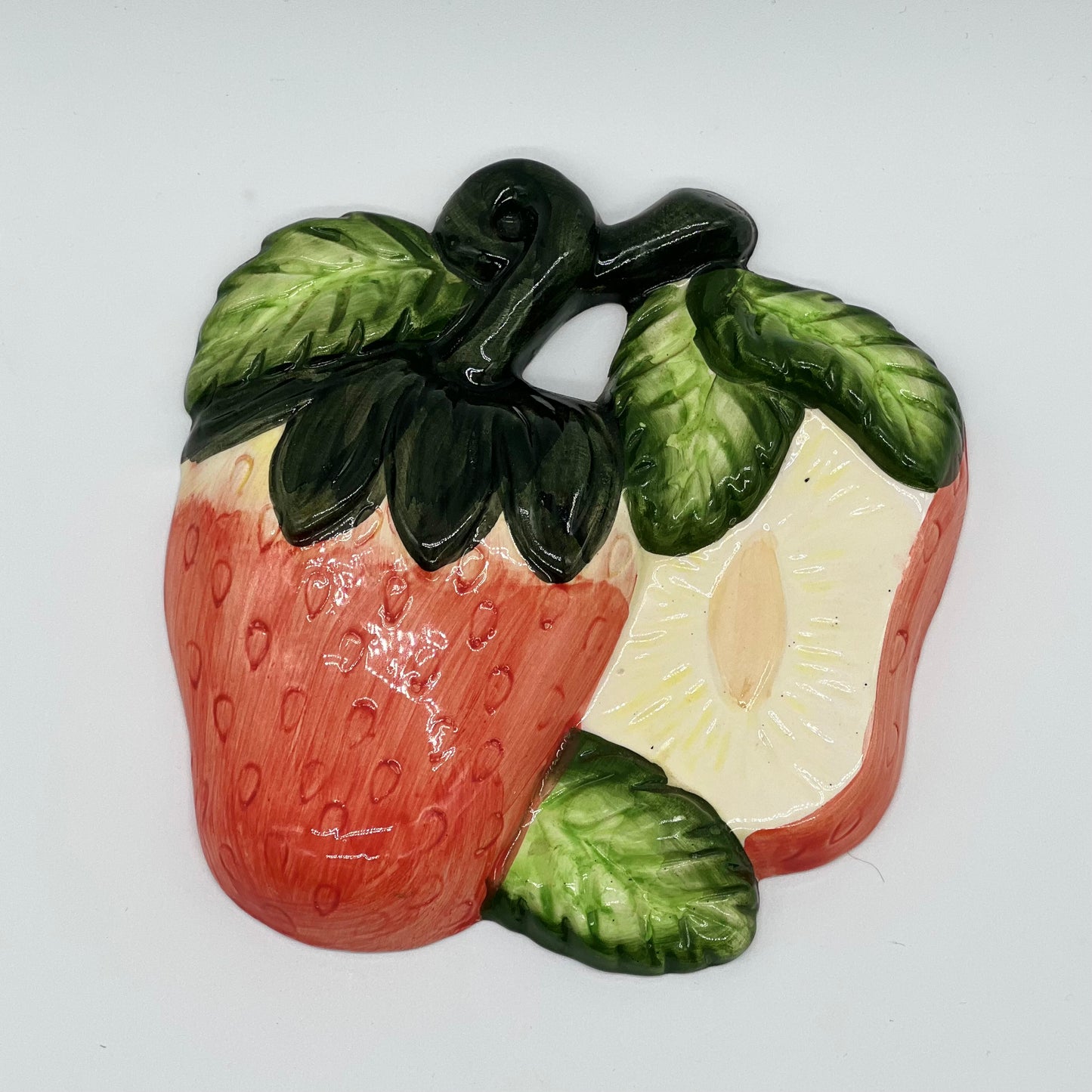 Vintage MCM Ceramic Wall Hanging Fruit Plaques, Set of 4 (Grape, Pear, Peach, Strawberry)
