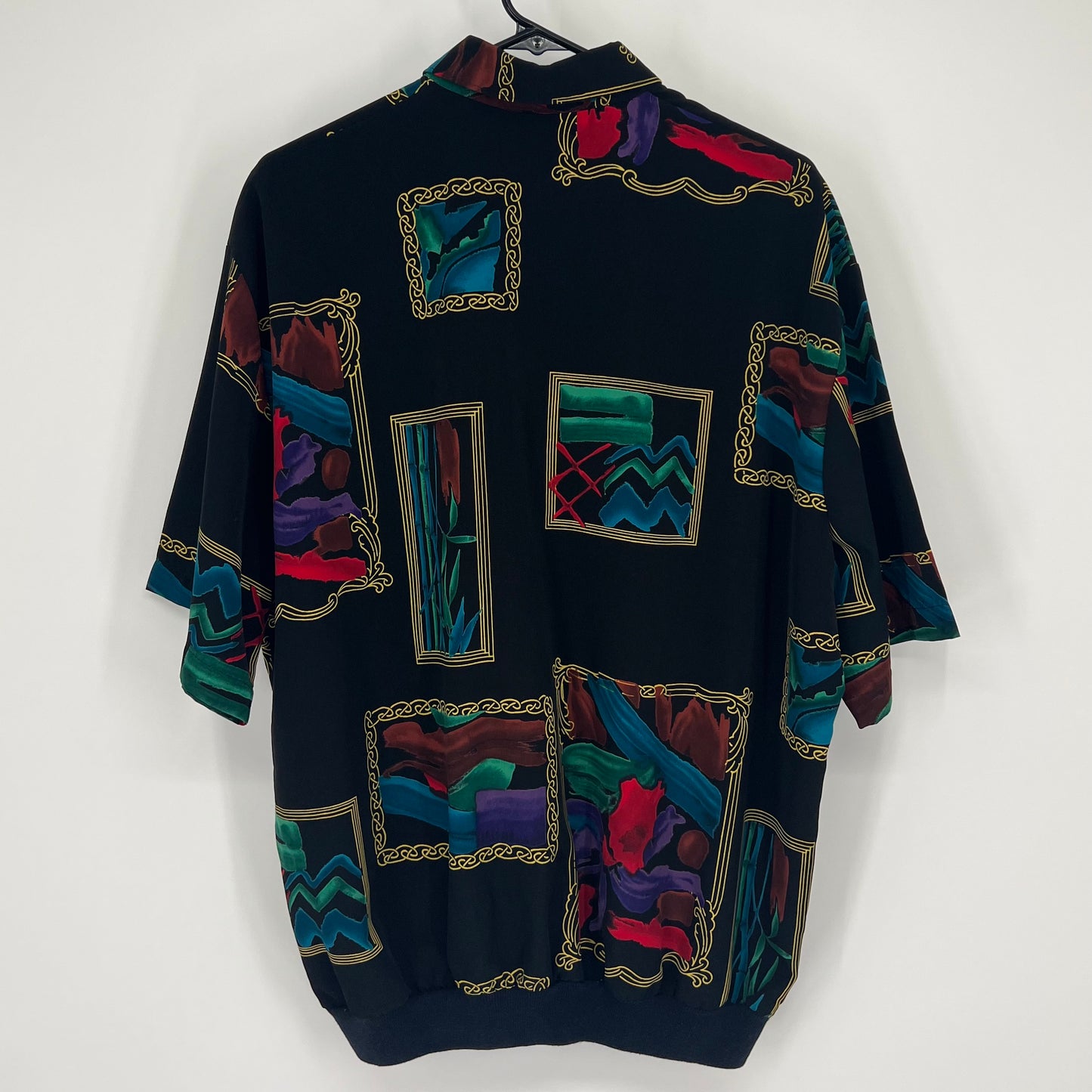 Vintage 80s Alan Stuart Black Rayon Half Button Pullover Polo Shirt Sz: XL