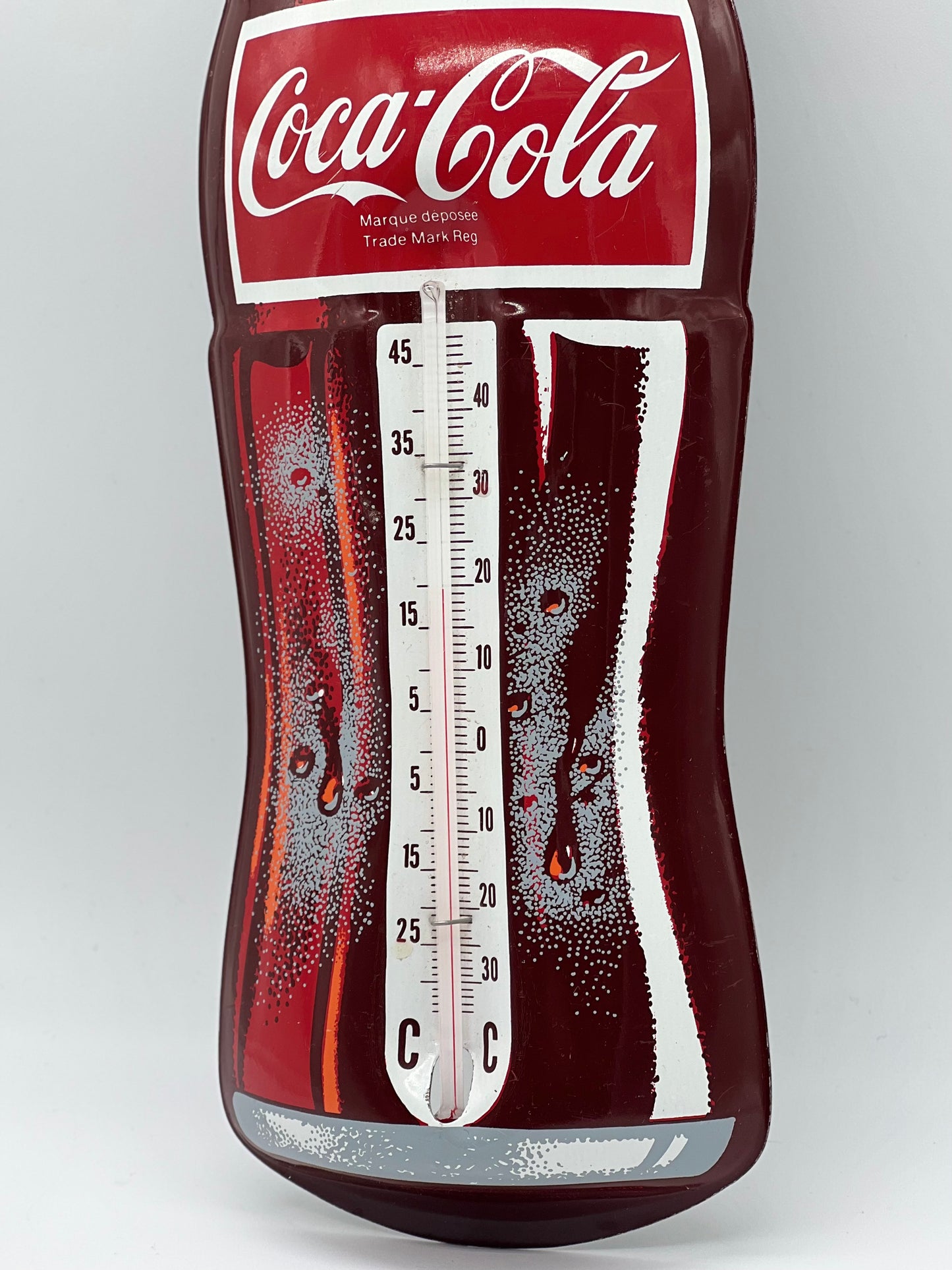 RARE Vintage 1960’s French Canadian Coca Cola Bottle Tin Metal Thermometer Wall Hanging 17 1/2”