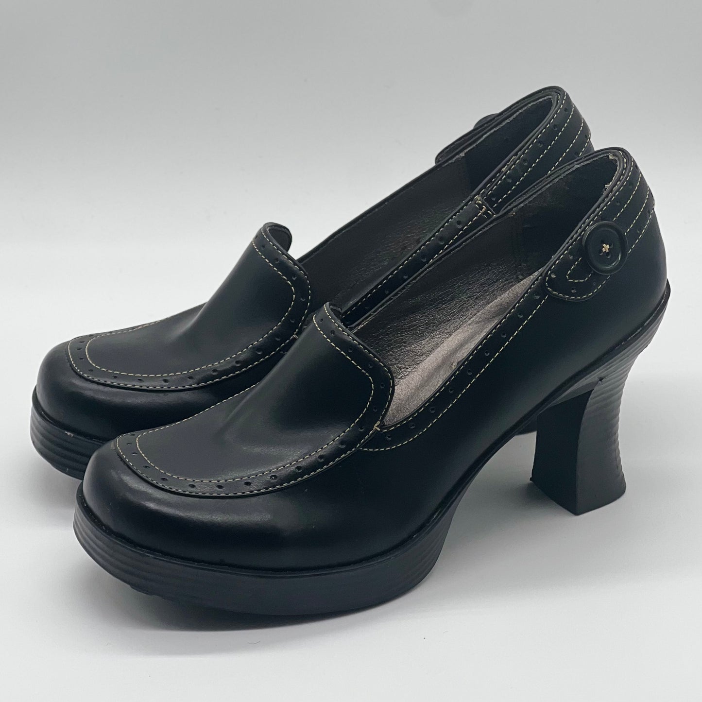 Vintage 90s Y2K LEI Black Chunky Heeled Mules Sz: 8