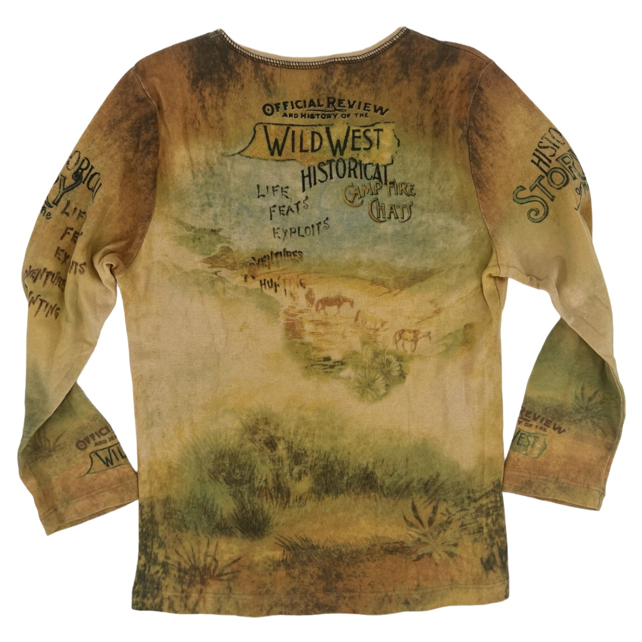 Vintage Y2K Skinny Minnie All Over Print Rhinestone Western Cowboy 3/4 Sleeve Shirt Sz: M