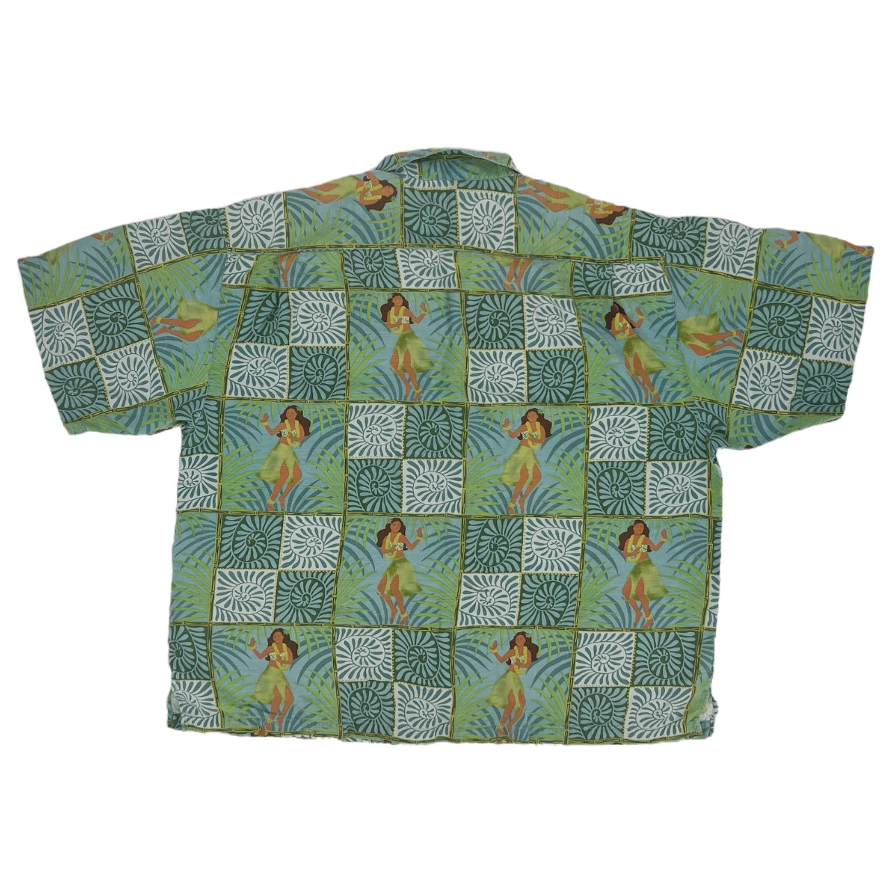 Vintage Tommy Bahama Green Hula Girl 100% Silk Hawaiian Button Up Shirt Men’s XXL