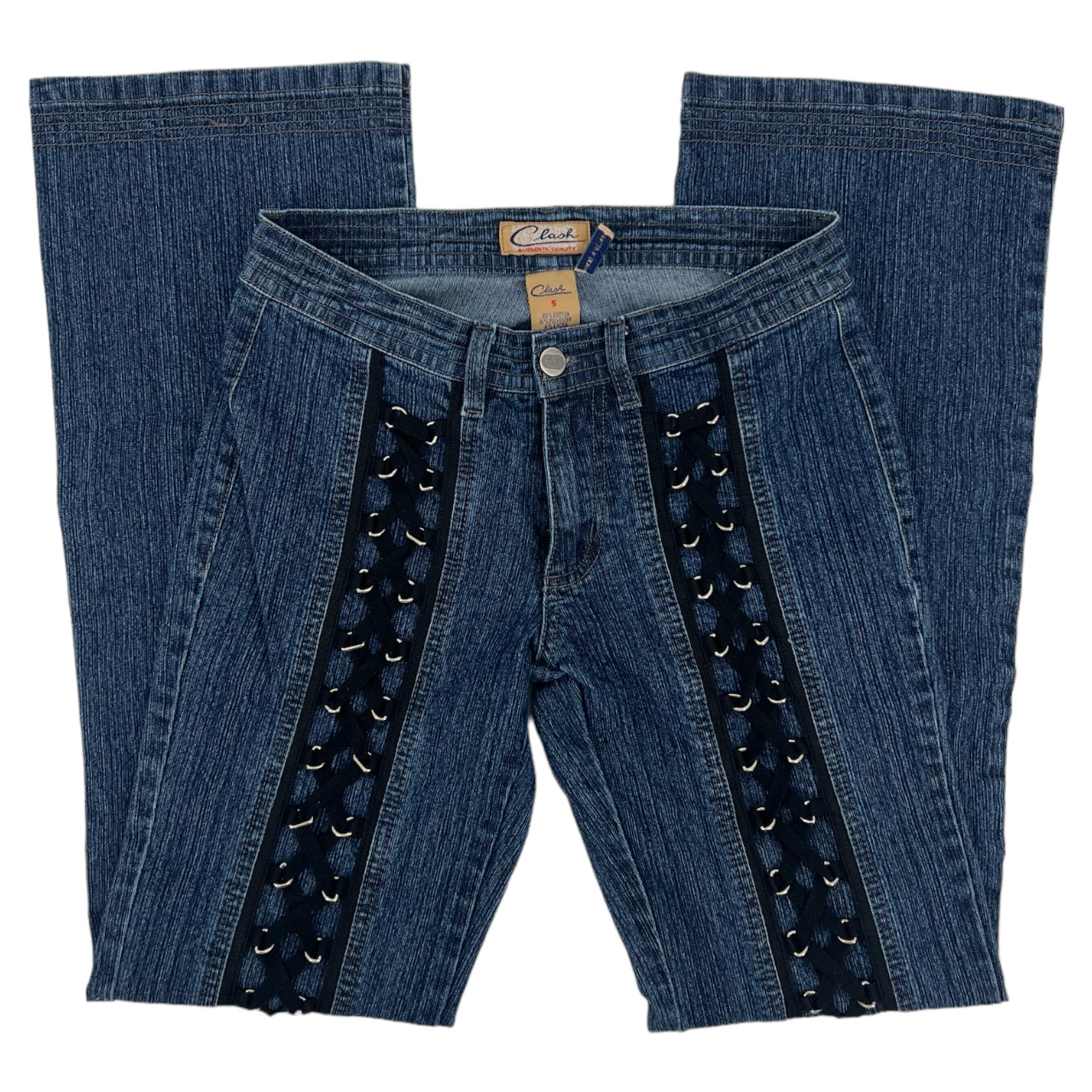 Vintage 90s Y2K Clash Lace Up Grunge Bootcut Jeans Sz: 5