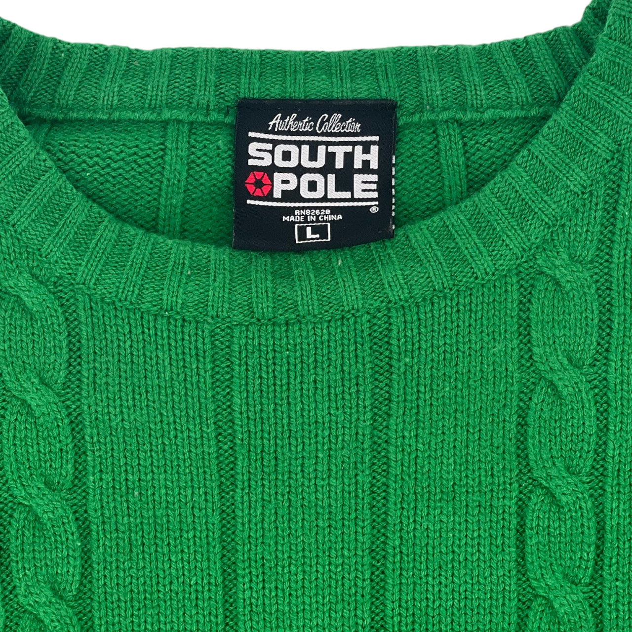 Vintage 90s Y2K Southpole Green Cable Knit Long-sleeve Pullover Sweater Sz: L