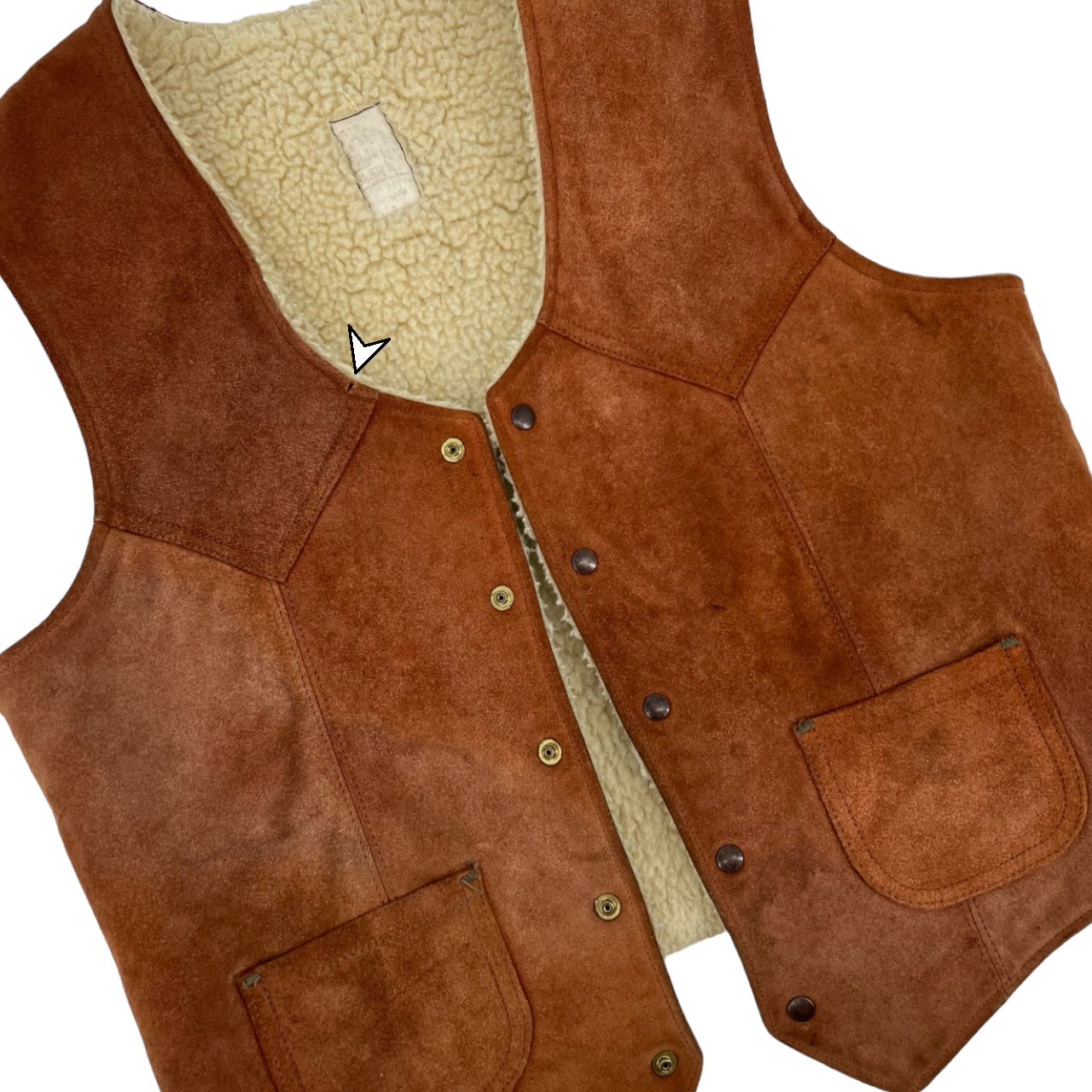 Vintage Sheyenne Burnt Orange Suede Leather Sherpa Lined Western Rancher Vest X Large