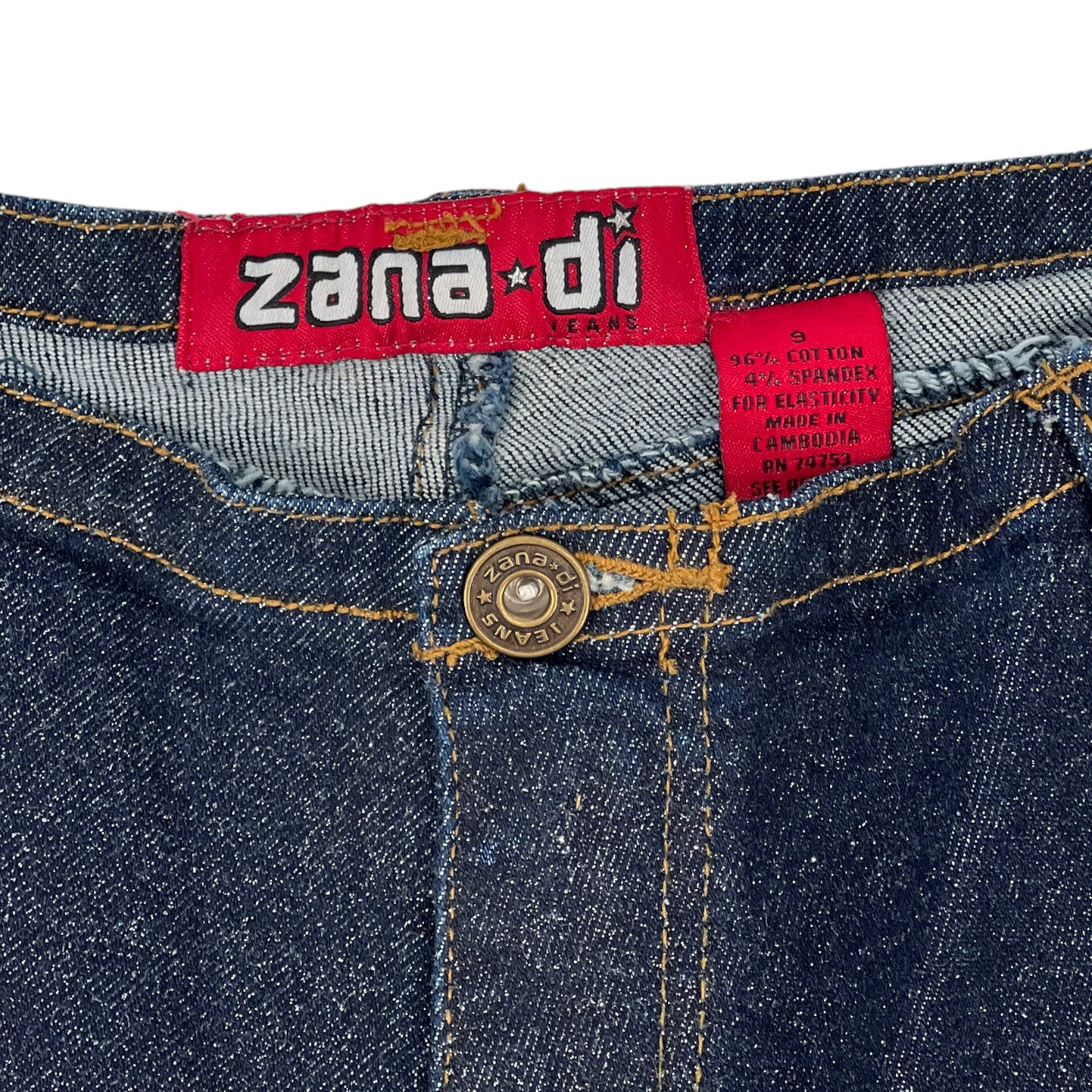 Vintage 90s Y2K Zana Di Waistless Glitter Flare Jeans Beaded Lace Up Sides Sz: 9