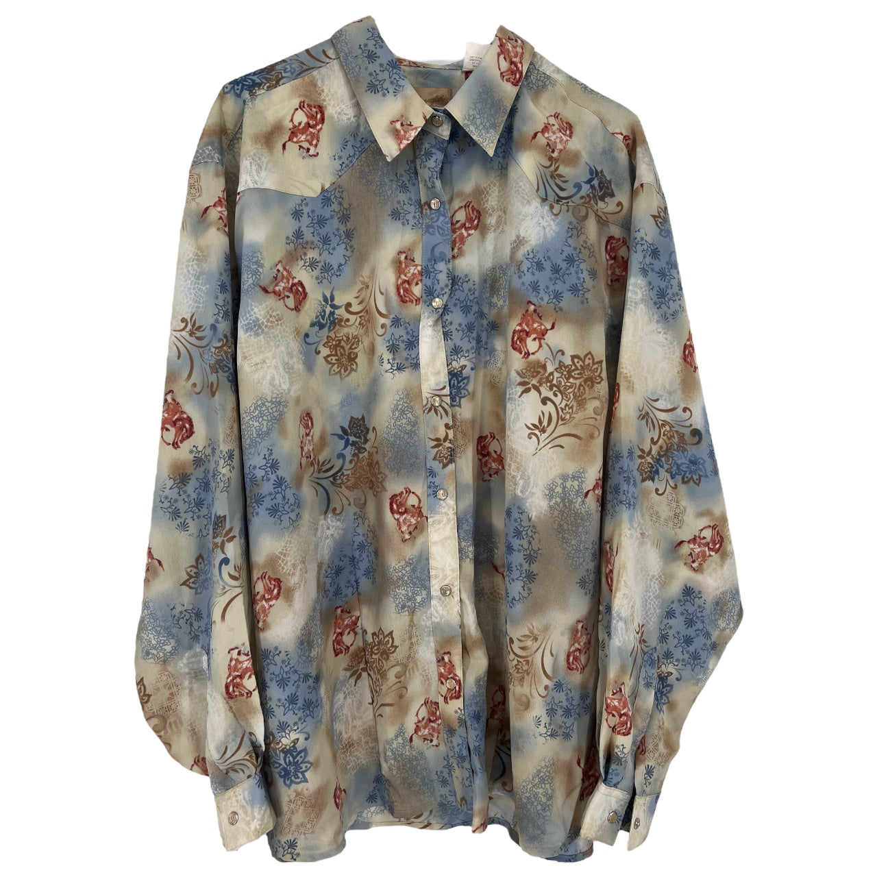 Vintage Wrangler Western 70s Style Floral Horse Cowboy Pony Pearl Snap Button Up Women’s 3XL