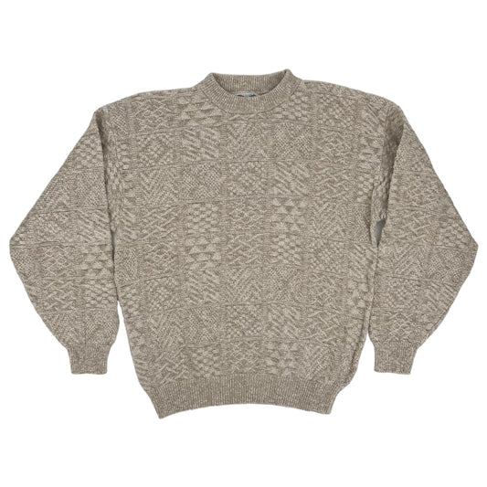Vintage 80s Isle of Cotton Off White Cream Geometric Grandpa Sweater Sz: L