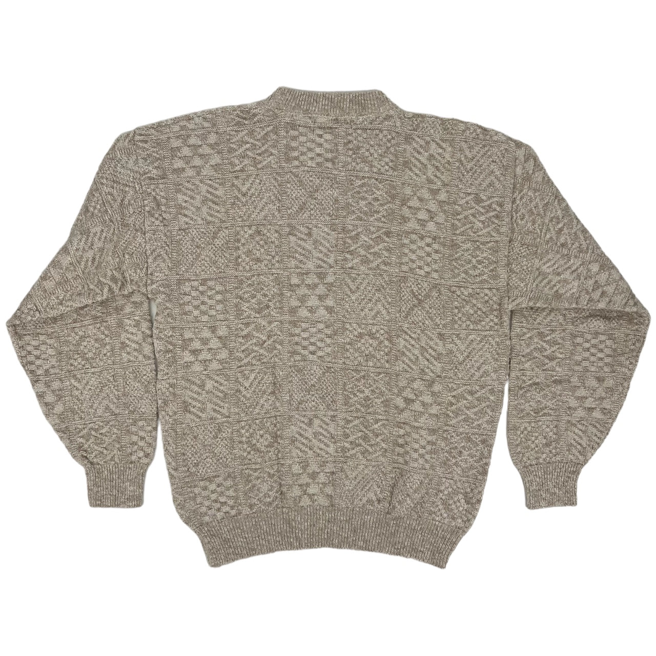Vintage 80s Isle of Cotton Off White Cream Geometric Grandpa Sweater Sz: L