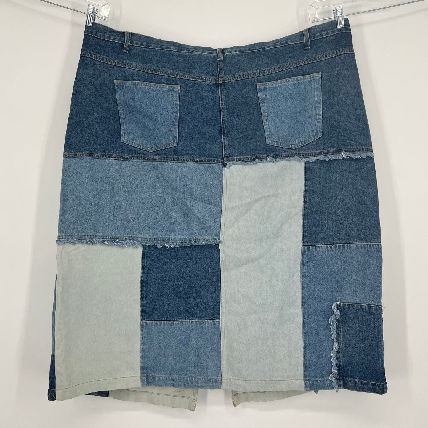 Vintage 90s Y2K Plus Size Patchwork Denim Maxi Skirt Star Stud Detailing Just Blu Sz: J8