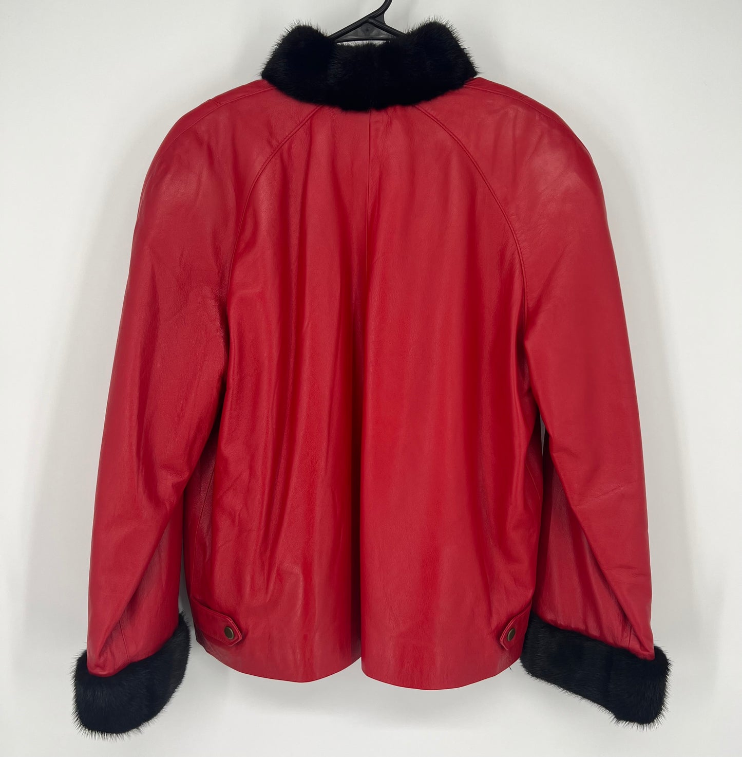 Vintage 90s Chosen Couture Red Leather Jacket Black Fur Trim Sz: M