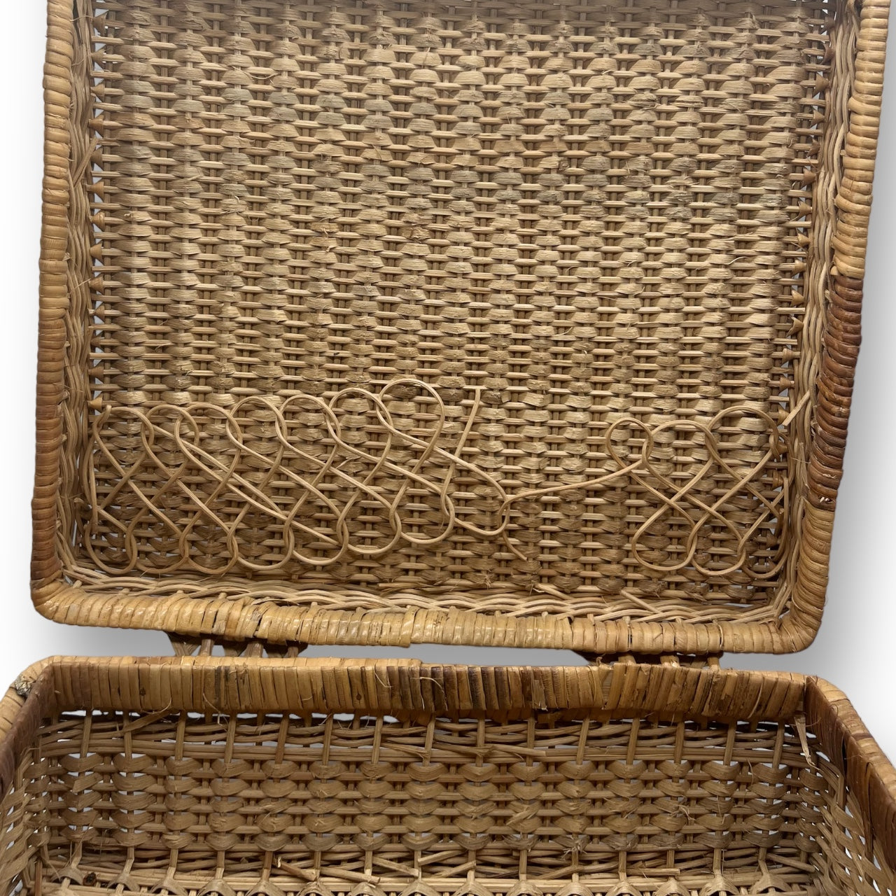 Vintage Handmade Woven Picnic Wicker Basket Briefcase Made in Hong Kong - Set of 2