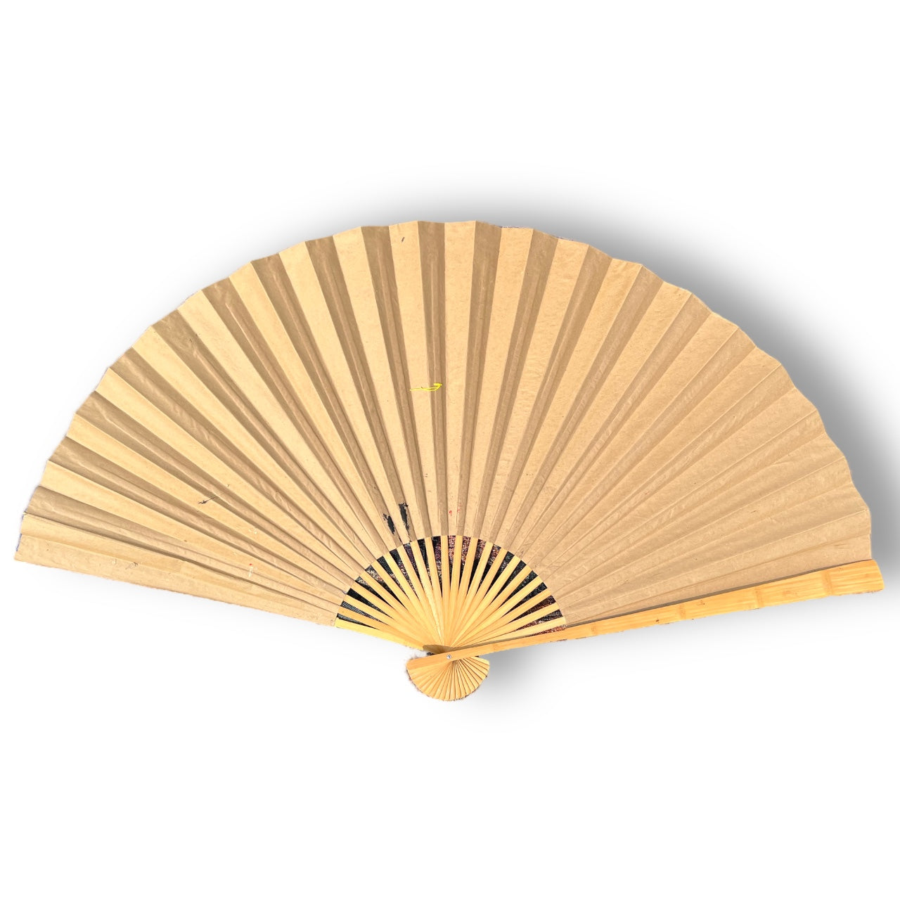 Yellow Bamboo Hand-Painted Pink Cherry Blossoms Giant Asian Wall Fan Art | 35”