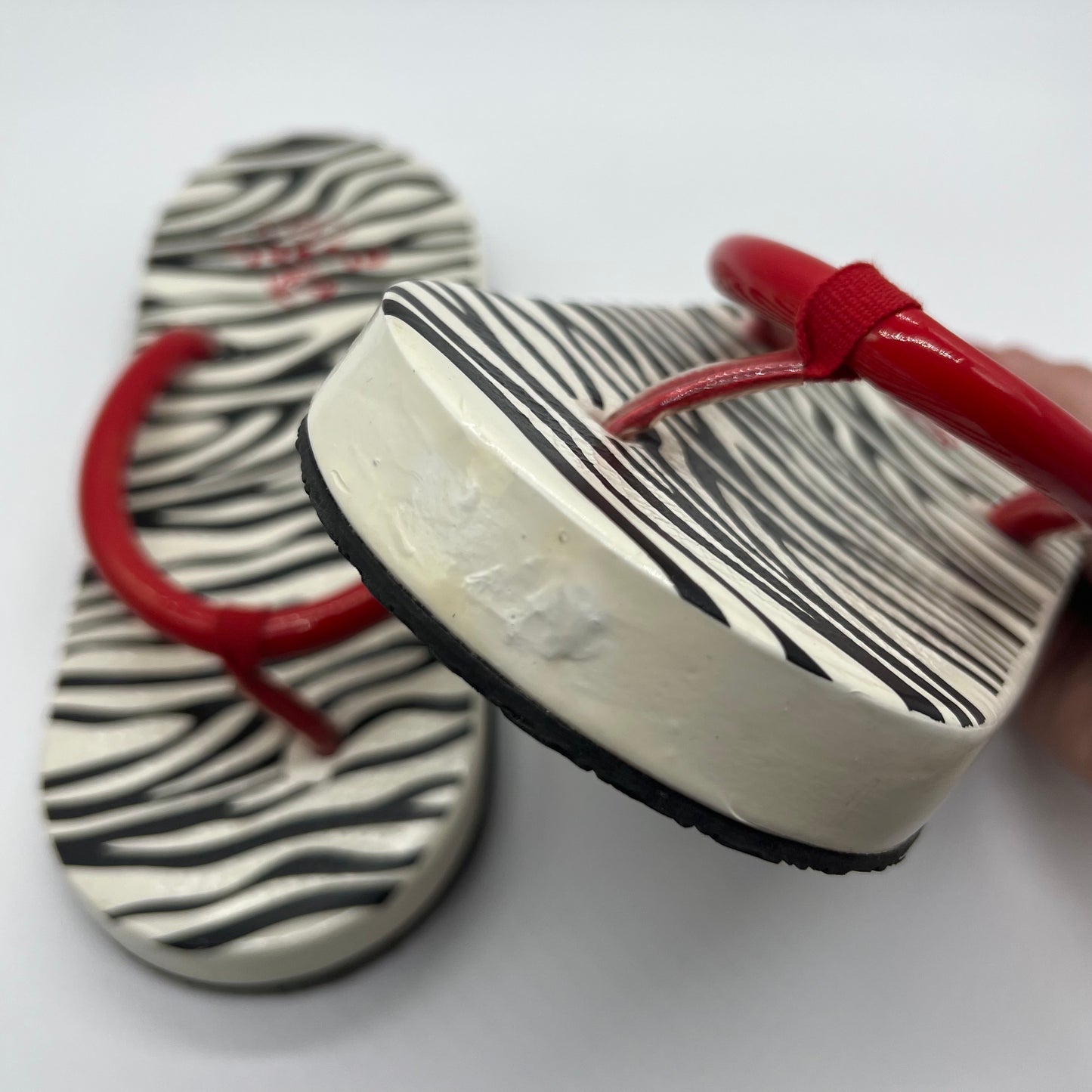 RARE Vintage 90s Sugar Shoes FLOATIES Zebra Stripe Print & Red 10”