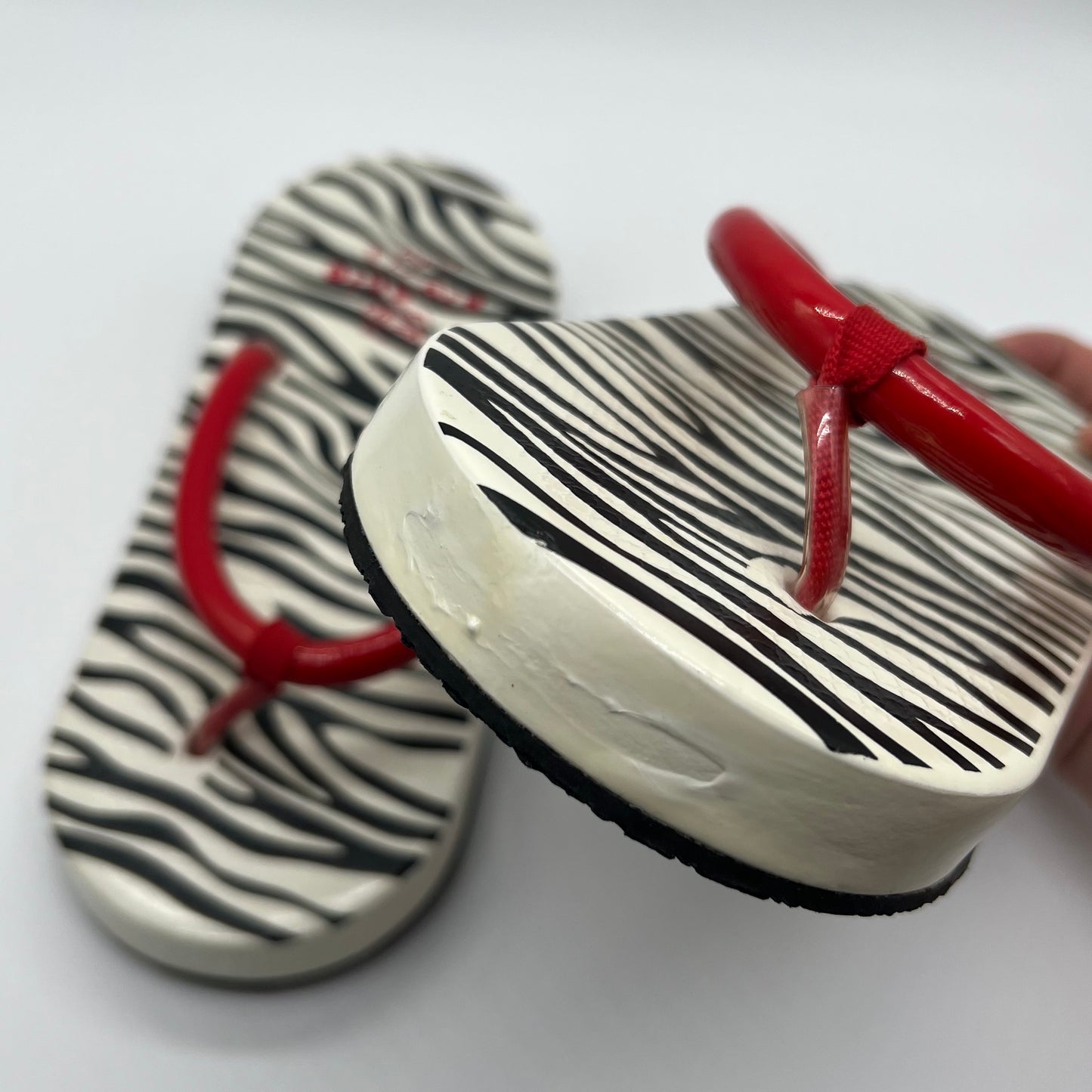 RARE Vintage 90s Sugar Shoes FLOATIES Zebra Stripe Print & Red 10”