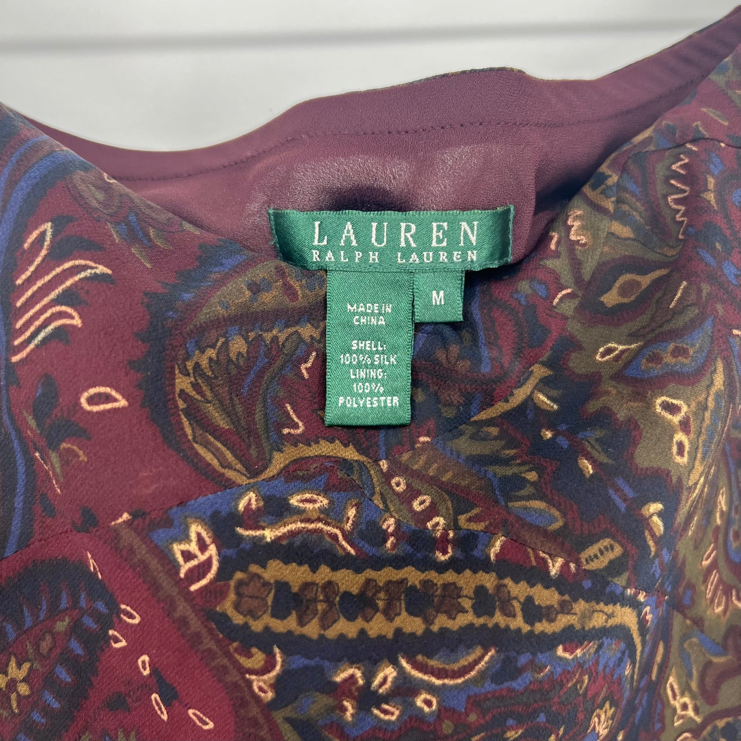 Vintage Lauren By Ralph Lauren Maroon / Burgundy Paisley Silk Midi Skirt Sz: 14