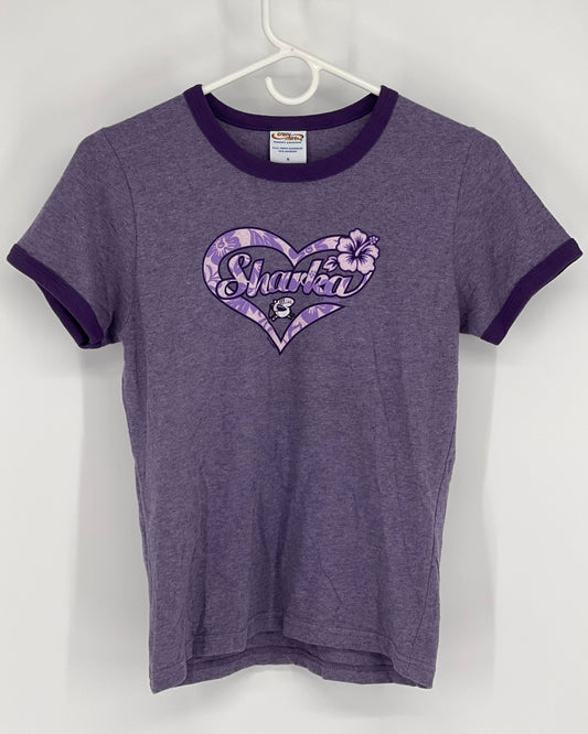 Vintage 90s Crazy Shirts Sharka Surf Co. Glitter Hibiscus Purple Surfer Hawaii Tee Sz: S