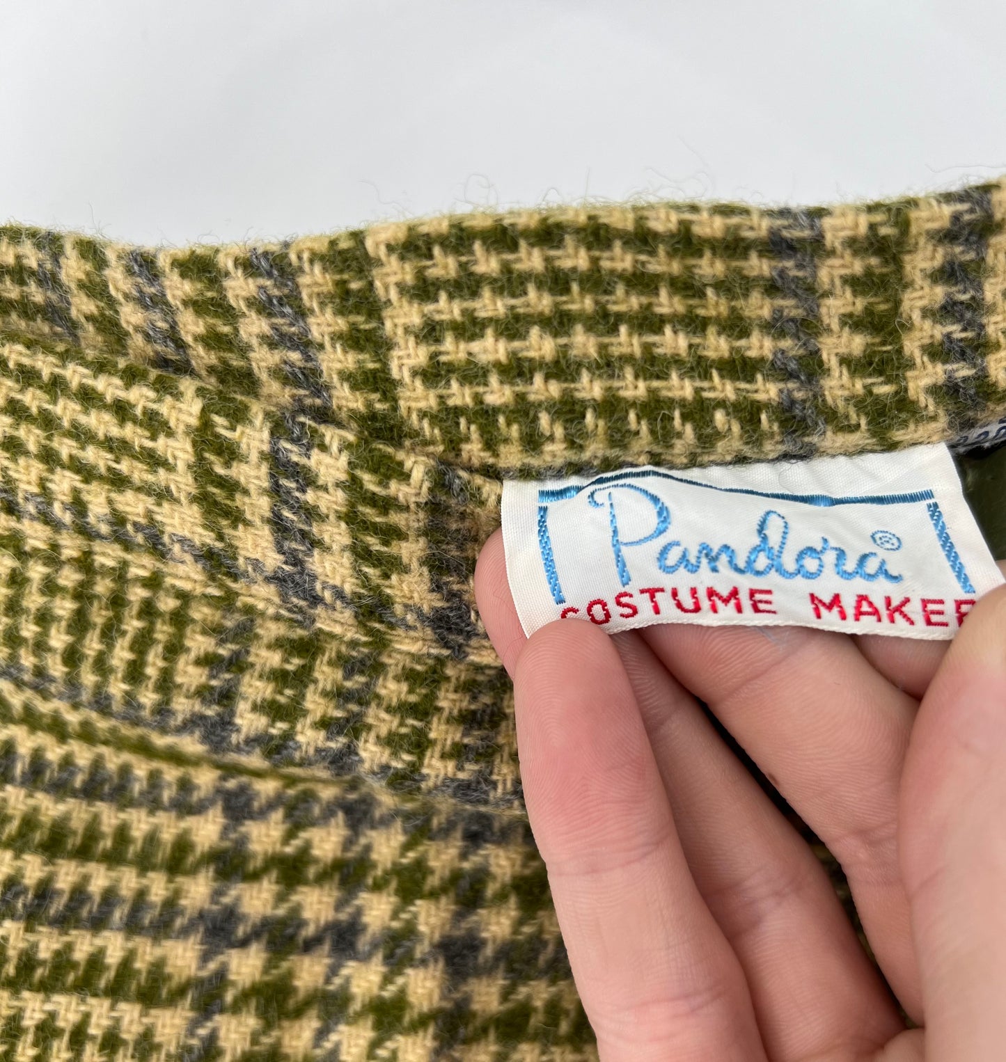 Vintage 70s Costume Designer “Pandora” Wrap-Around Houndstooth Print Pleated Schoolgirl Tweed-like Yellow / Green Skirt - CLUELESS-LIKE SKIRT | Sz: S/M