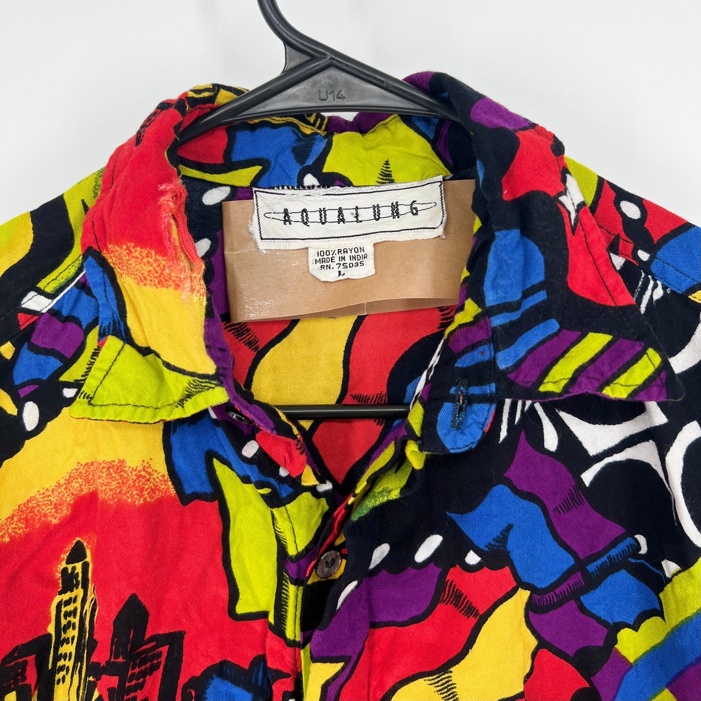 Vintage Aqualung 80s Colorful Shirt Psychedlic Mosaic Swedish Flag Button-Up Music Festival Shirt Sz: L