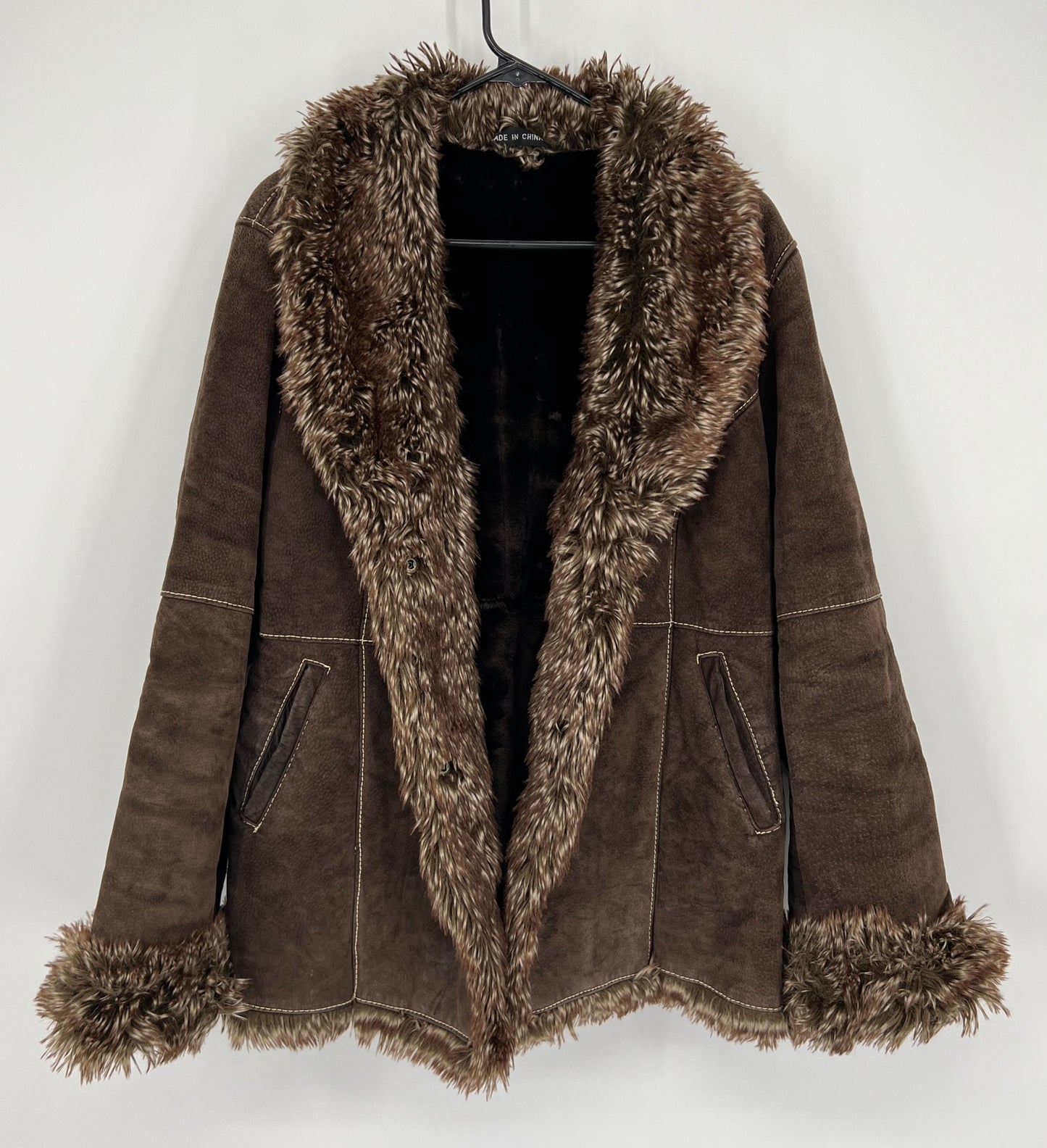 Vintage Marvin Richards Suede Leather Penny Lane Jacket Faux Fur Trim Sz: L