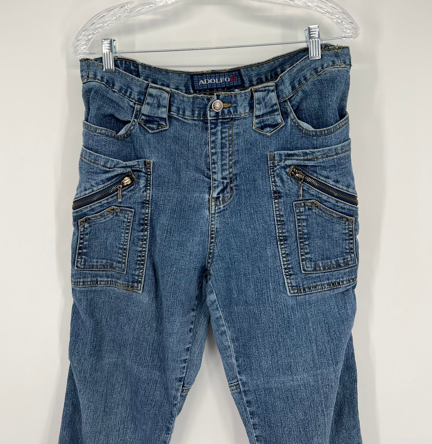 Vintage 90s / Y2K Adolfo Mid-Rise Jeans with Zippered Cargo Pockets | Sz: 14