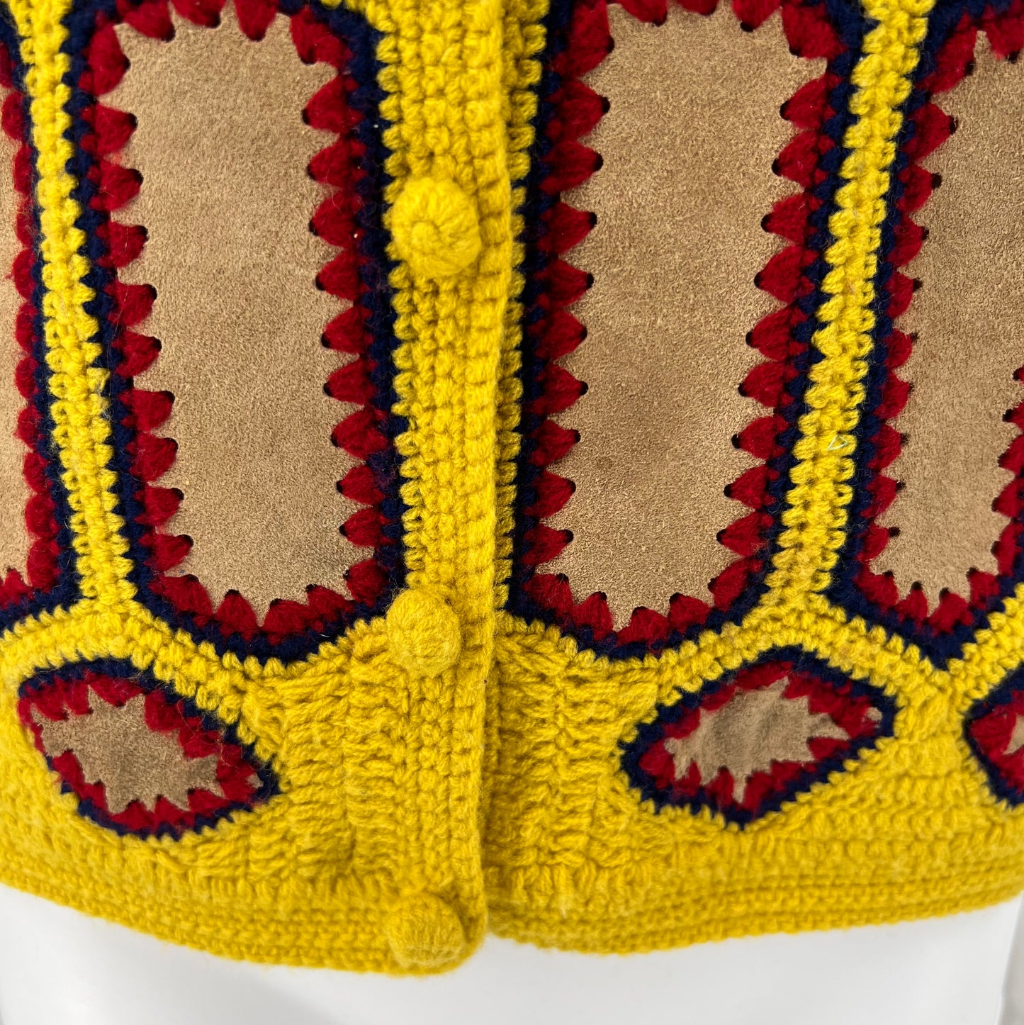 Vintage Yellow Crochet Suede Patchwork Vest | Sz: S/M