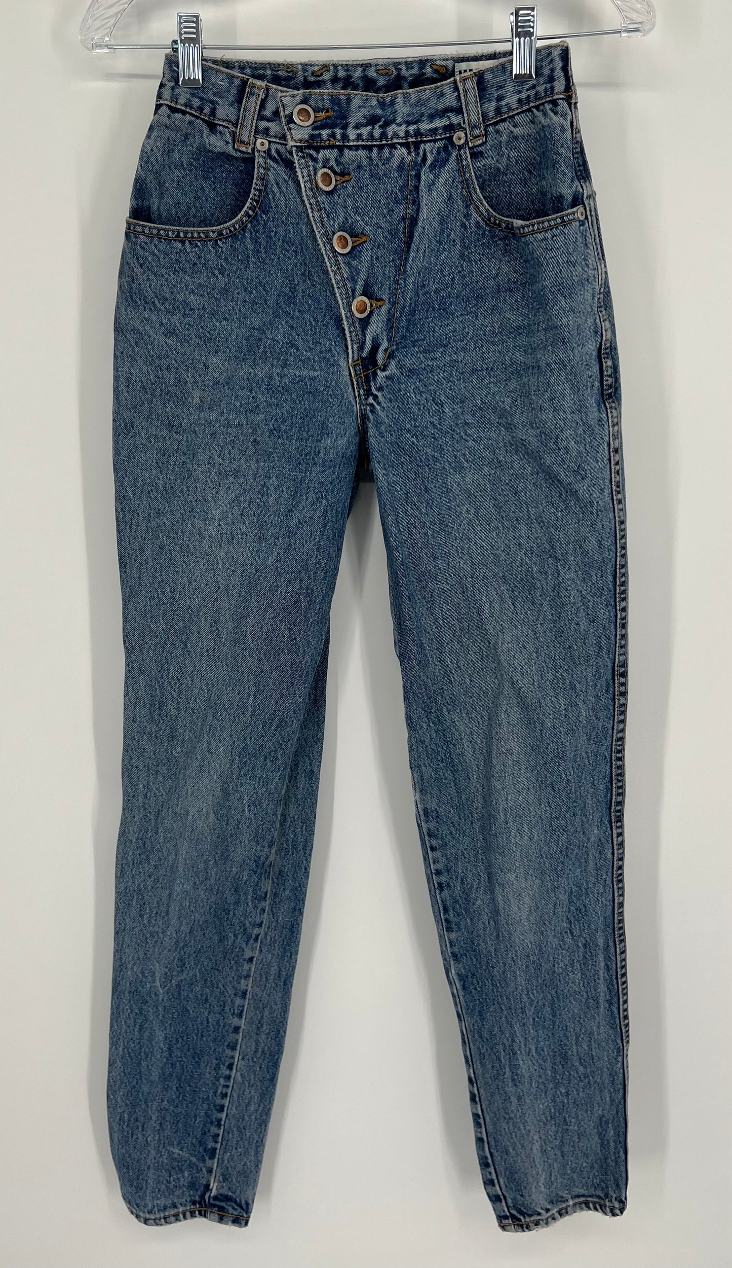Vintage 80s Lawman Masquerade High Waisted Jeans Asymmetrical Button Closure Sz: 5/6